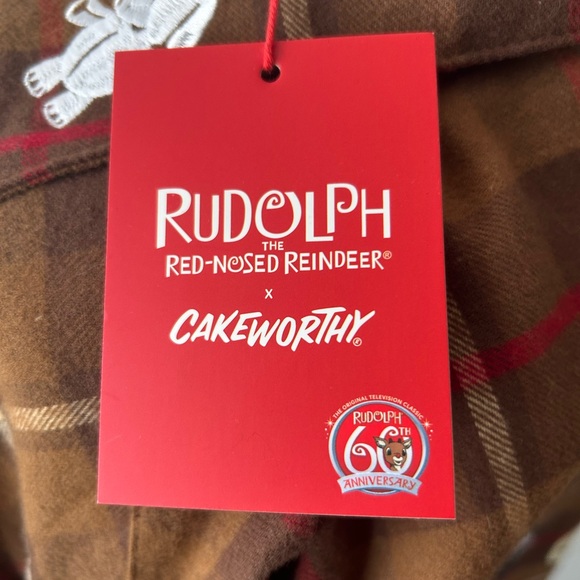 Brown Plaid CakeWorthy Rudolph Flannel NWT. Unisex - Picture 6 of 8